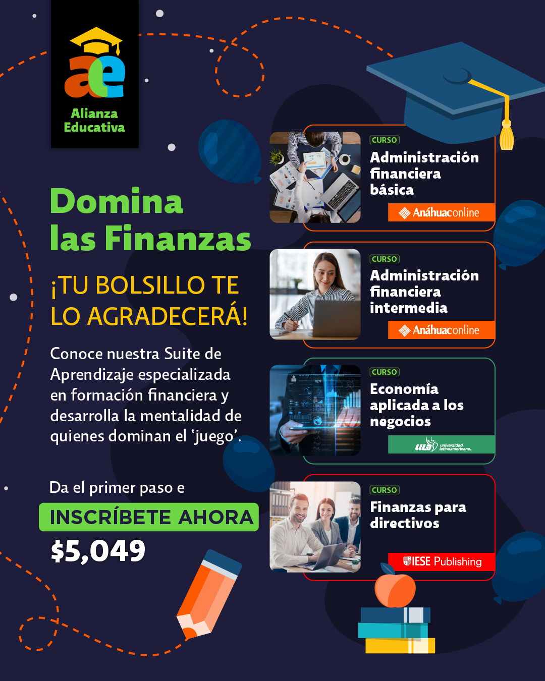 Box de Cursos de Finanzas Personales y Empresariales | IESE Business School, Universidad Anáhuac y ULA